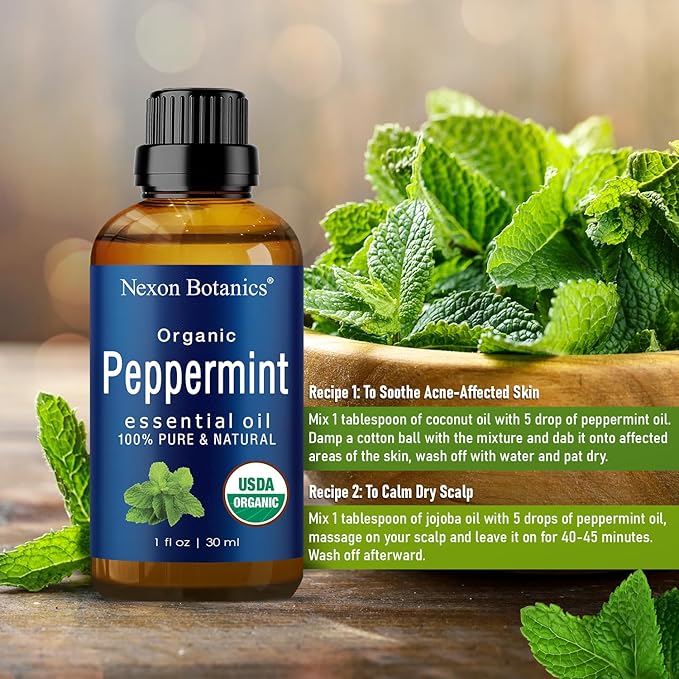 Organic Peppermint Essential Oil 30 ml - Pure, Natural Oils for Aromatherapy, Diffusers, DIY, Candle and Soap Making Scent - Nexon Botanics