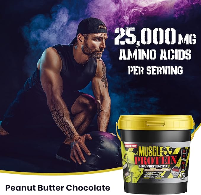 Muscle Protein Whey Powder [12 lbs/Pack of 1]– Cold Filtered, 25g Pure Protein, 6.6g BCAAs (Packaging May Vary) (12LB, Peanut Butter Chocolate)