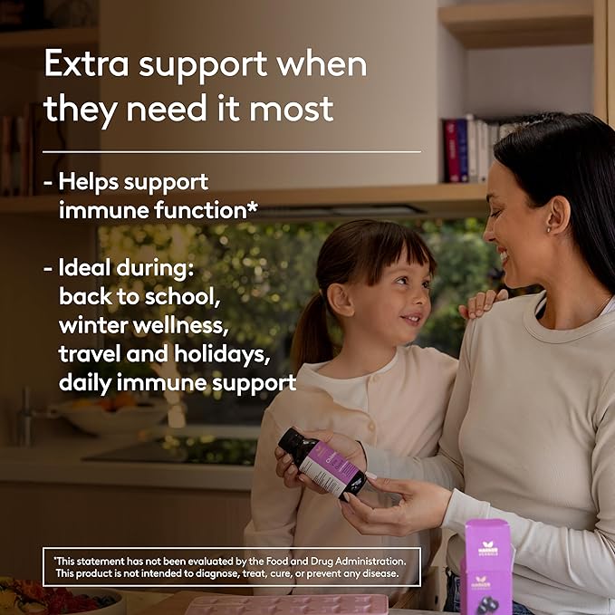 Children’s Immune + Wellbeing Syrup, Liquid Herbal Immune Support for Kids with Echinacea, Elderberry & Olive Leaf, Natural Elderberry Flavor, Plant-Based, Ages 3 to 12, 5.1 fl oz
