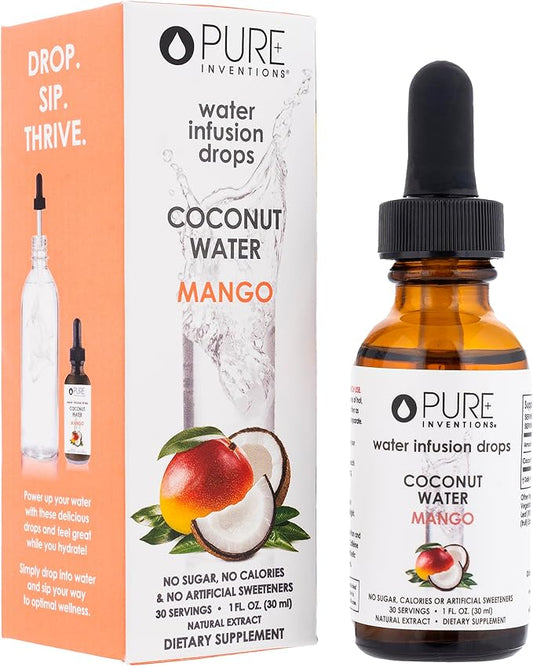 Pure Inventions Coconut Water - Mango Coconut - Water Enhancer Drops - No Sugar, Calories, or Artificial Sweeteners - 1 oz