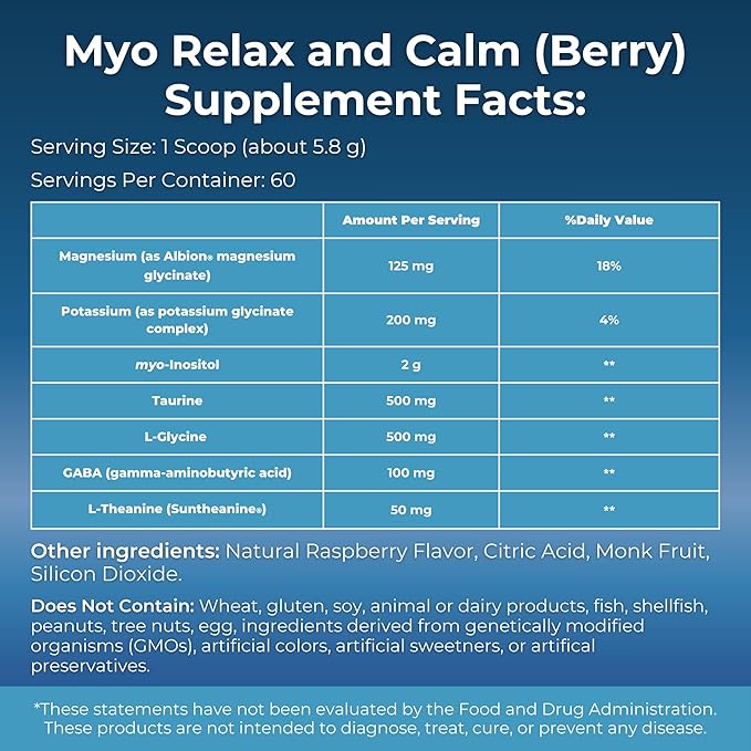 MYOXCIENCE Myo Relax & Calm | Myo-Inositol, L-Theanine, Taurine, Magnesium & GABA | Supports Sleep, Neurotransmitter & Hormone Support (Berry Flavor) (60 Servings)