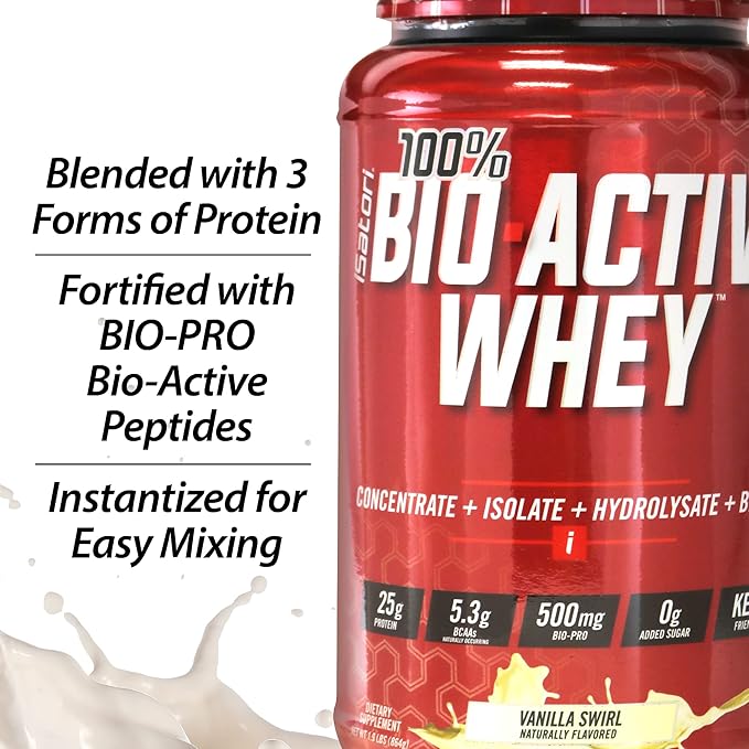 iSatori 100% Bio-Active Whey Protein Powder, Muscle Growth & Recovery with Whey Isolate, Hydrolysate, Concentrate, BCAAs & Colostrum Peptides, 25g of Protein Per Serving - Vanilla Swirl (26 Servings)