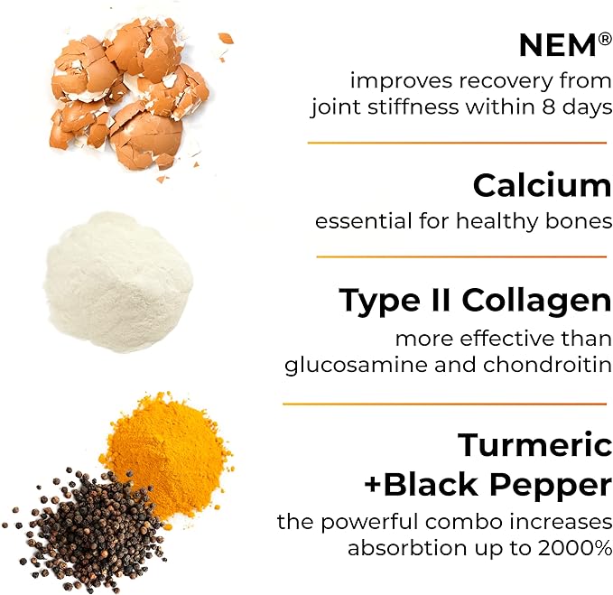 PUREHEALTH RESEARCH Joint Support NEM Eggshell Membrane with Boswellia Extract, Calcium & Turmeric, 60 Capsules