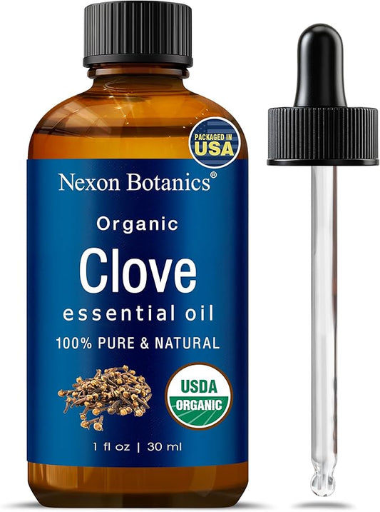 Organic Clove Essential Oil 30 ml - Pure, Natural, Undiluted for Toothache, Sore Muscles, Skin & Hair Care - Soothing Clove Bud Essential Oil - Nexon Botanics
