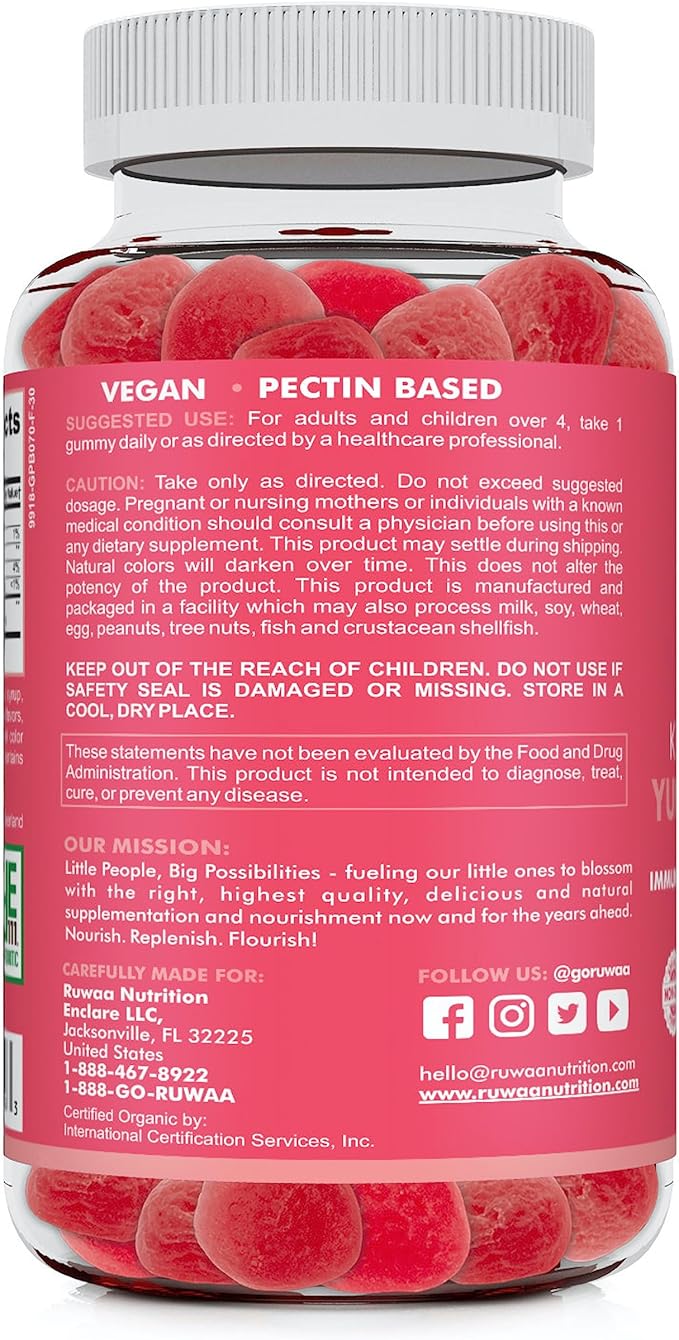 Kids Probiotic Gummies, Organic Probiotics Kids for Digestive Health, Immune Support, Constipation, Bloating. 2.5 Billion CFU, Strawberry Flavor, Chewable Probiotics for Children Ages 4+, 30ct (1)