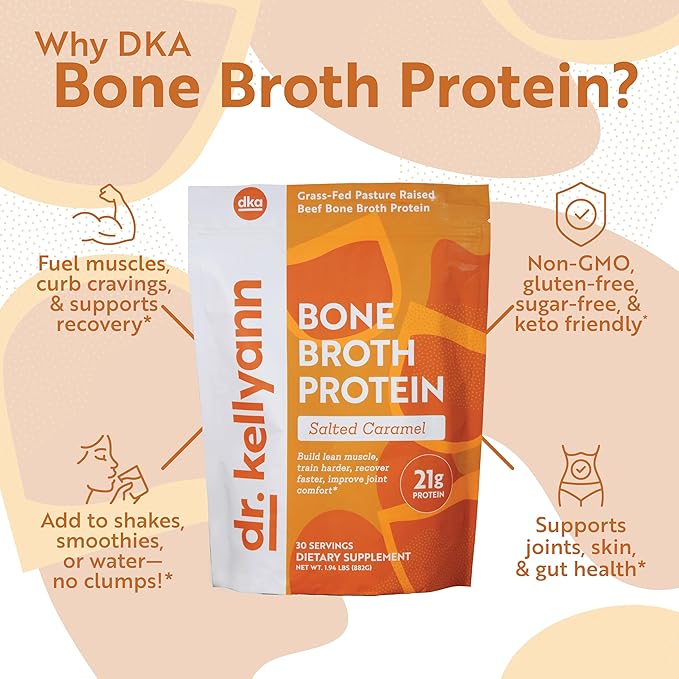 Dr. Kellyann Bone Broth Protein Powder Salted Caramel - 21g Protein, Grass-Fed Collagen, Segar-Free, Keto & Paleo Friendly (30 Servings)