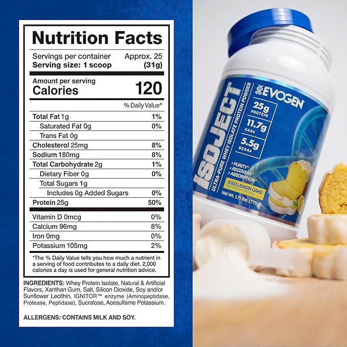 Evogen Isoject - Whey Protein Isolate | Ultra-Pure Whey Protein Powder with Ignitor Enzymes, BCAAs, and EAAs | Enhanced Absorption & Recovery | Ice Lemon Cake | 25 Servings