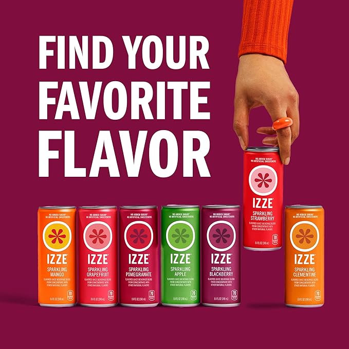 IZZE Sparkling Water Juice Beverage Blend, Blackberry, No Sugar Added, 8.4 FL OZ, 24 Cans