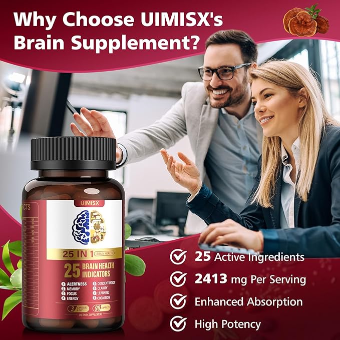 Brain Supplement for Mental Alertness, Memory, Focus & Energy, Alpha GPC, Huperzine-A, L-Tyrosine, Phosphatidylserine, Vitamins B6 B12, High Absorption, 90 Capsules