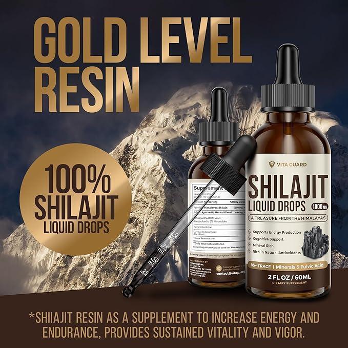 Himalayan Shilajit Liquid Drops – 1000mg Energy & Immunity Support with 85+ Trace Minerals & Fulvic Acid – Strength, Vitality Supplement for Men & Women – 30-Day Supply