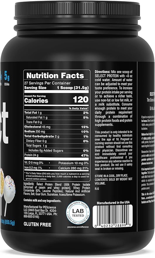 PEScience Select Protein Powder, Whey and Casein Blend, Clean Protein Powder for Women and Men, Low Calorie, Low Carb, Keto Friendly, Gluten Free - Cake Pop - 27 Servings