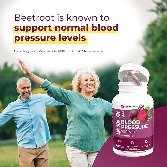 PurePremium Beet Root Capsules for Normal Blood Pressure Support - Beetroot, Hawthorn, Hibiscus - Beets Supplements for Normal Nitric Oxide - 90 Capsules