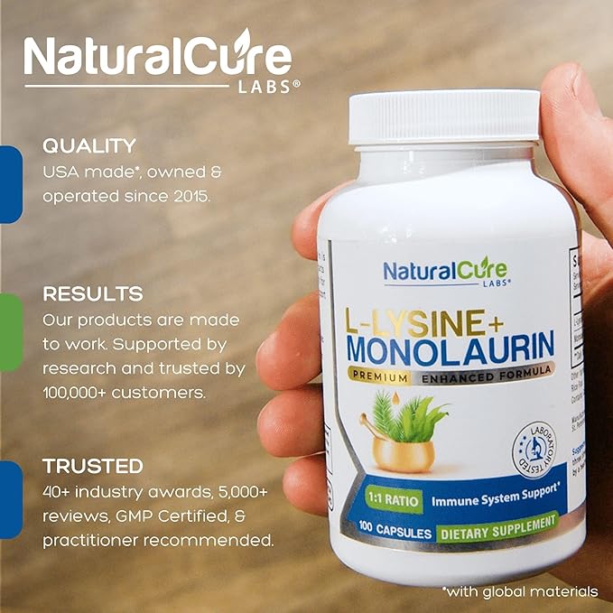 L-Lysine + Monolaurin 600mg 1:1 Ratio, 2 Pack, 200 Capsules