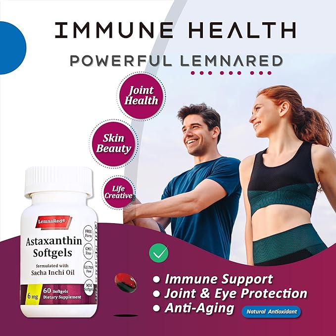 Free-Form Astaxanthin 6mg Softgel-60 Softgels Dietary Supplement Strongest Antioxidant Immune Supports Supports Eye,Joint & Skin Health Formulated with Sacha Inchi Oil