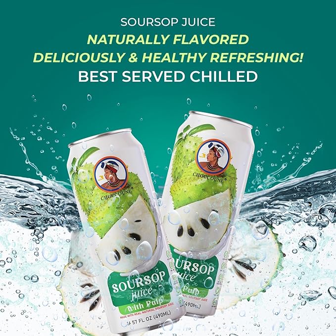 Choucoune Soursop Juice Cane - 100% Real Guanabana Drink with Pulp - No Concentrate, No Artificial Coloring - Sugar-Free, All-Natural Juice for a Healthy Lifestyle - Refreshing 16.57 Fl Oz(Pack of 12)