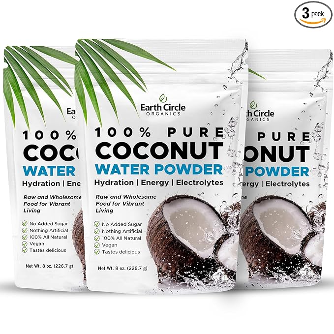 Earth Circle Organics Pure Coconut Water Powder | Coconut Electrolyte Powder for Energy and Hydration Supplement | No Additives | Unsweetened | Vegan | Keto | Gluten Free - 8oz (Pack of 3)