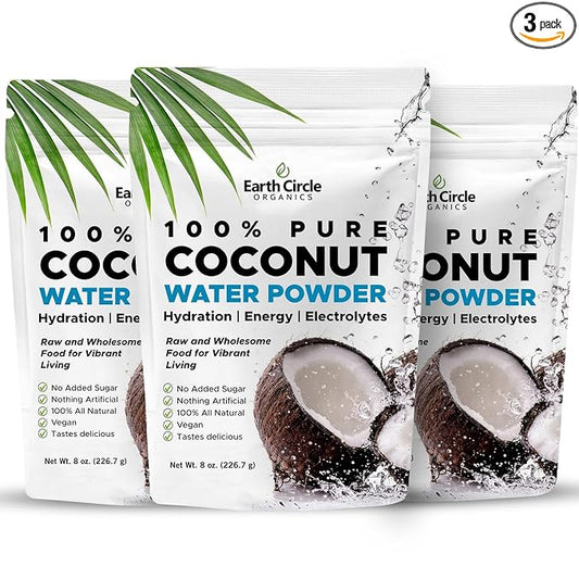 Earth Circle Organics Pure Coconut Water Powder | Coconut Electrolyte Powder for Energy and Hydration Supplement | No Additives | Unsweetened | Vegan | Keto | Gluten Free - 8oz (Pack of 3)