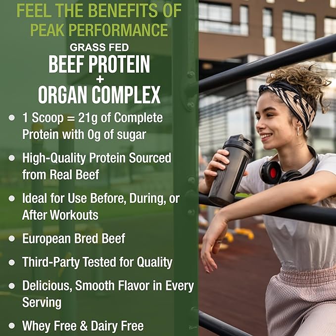 Grass Fed Beef Protein Powder + Organ Complex. Lactose Free Great Tasting Beef Protein Isolate + Organs. Animal Based Non Dairy No Whey Paleo Carnivore Supplement for Muscle Building. Chocolate Flavor