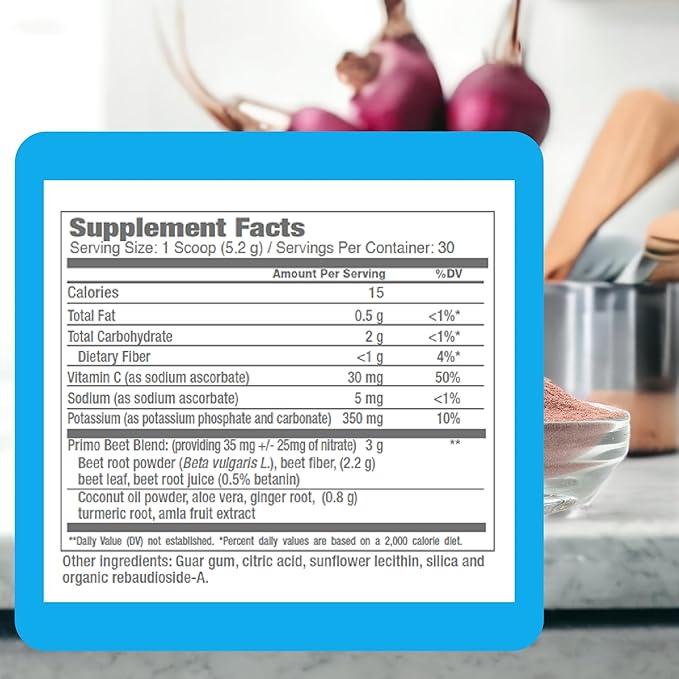 Consult Health Primo Beets - Beet Root Powder Drink Mix with Electrolytes - Nitrates to Support Circulation - Energy Boost - Ginger & Turmeric - for Men & Women - Natural Flavor - 30 Servings