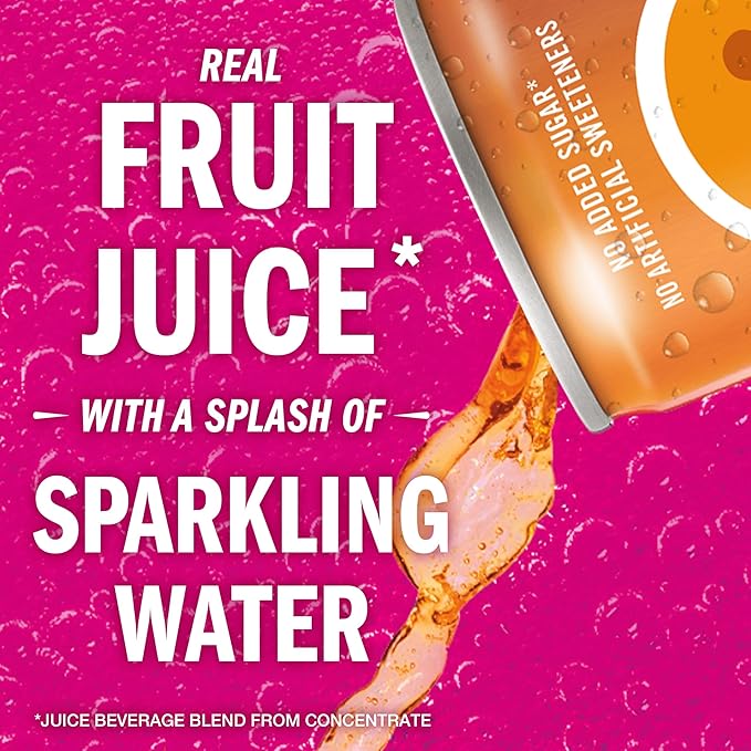 IZZE Sparkling Water Juice Beverage Blend, Clementine, No Sugar Added, 8.4 FL OZ, 24 Cans