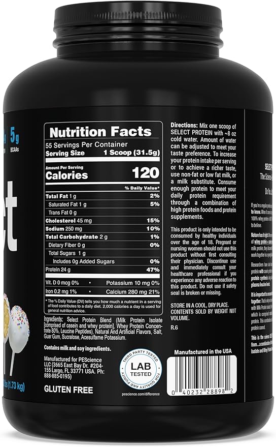 PEScience Select Protein Powder, Whey and Casein Blend, Clean Protein Powder for Women and Men, Low Calorie, Low Carb, Keto Friendly, Gluten Free - Cake Pop - 55 Servings