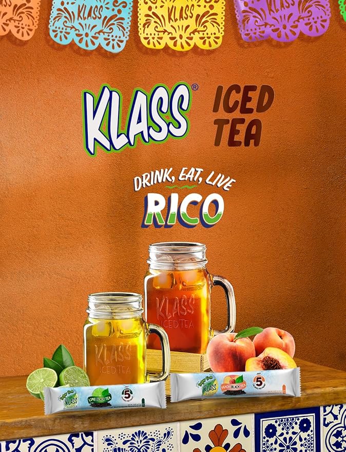 Klass Iced Tea Drink Mix - Sugar Free Variety Pack - Peach & Lime Black Tea On-The-Go! (44 Count Powder Stick Packs) 5 Calories Per Packet