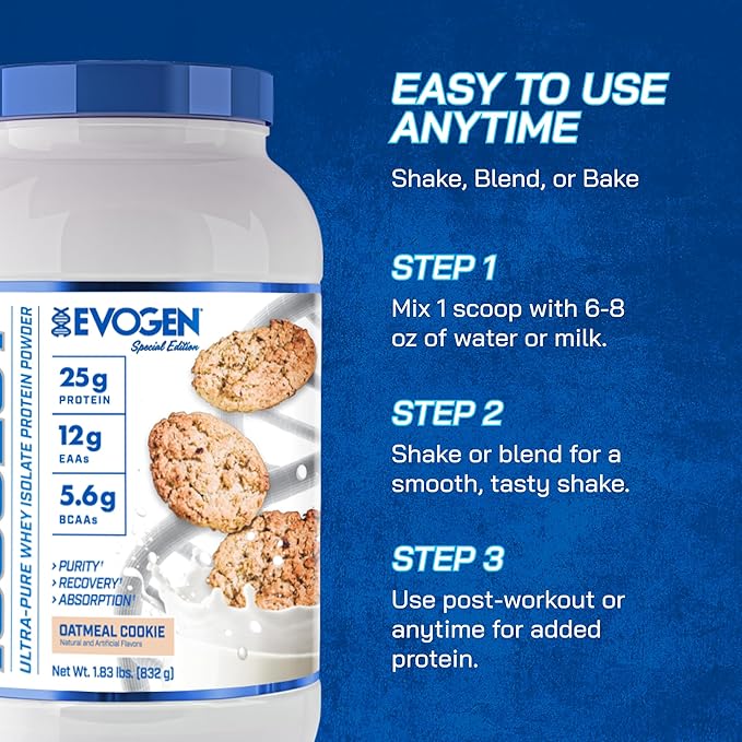 Evogen Isoject - Whey Protein Isolate | Ultra-Pure Whey Protein Powder with Ignitor Enzymes, BCAAs, and EAAs | Enhanced Absorption & Recovery | Oatmeal Cookie | 25 Servings
