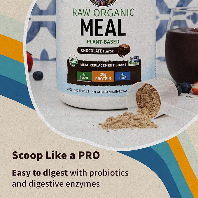 Garden of Life Meal Replacement Shakes, Vegan Raw Organic Protein Powder, Chocolate Protein Powder with Plant Based Pea Protein, Sprouts, Greens, Probiotics, Dairy Free 28 Servings