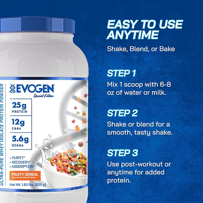 Evogen Isoject - Whey Protein Isolate | Ultra-Pure Whey Protein Powder with Ignitor Enzymes, BCAAs, and EAAs | Enhanced Absorption & Recovery | Fruity Cereal | 26 Servings
