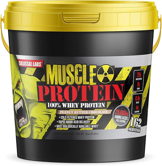 Muscle Protein Whey Powder [12 lbs/Pack of 1]– Cold Filtered, 25g Pure Protein, 6.6g BCAAs (Packaging May Vary) (12LB, Peanut Butter Chocolate)