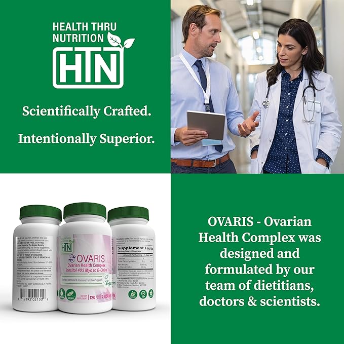 Health Thru Nutrition OVARIS | Ovarian Health Complex | Inositol 40:1 Myo to D-Chiro | Hormonal & Ovary Function Support | Vitamin B8 Supplement for Women | Certified Vegan Non-GMO | Pack of 120