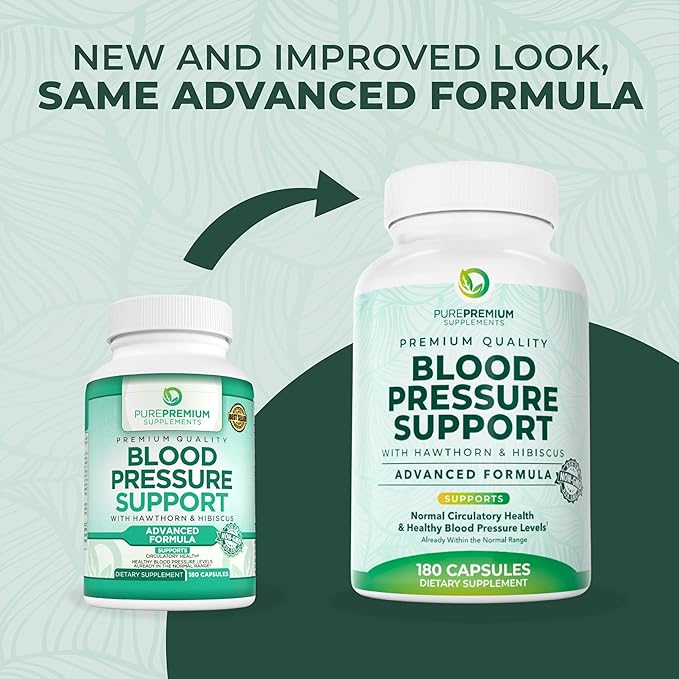 PurePremium Blood Pressure Supplements with Hawthorn Berry, Hibiscus, Garlic & Vitamin B12- Nitric Oxide Supplement for Normal Heart Health, Circulation Health & Blood Pressure Support - 180ct