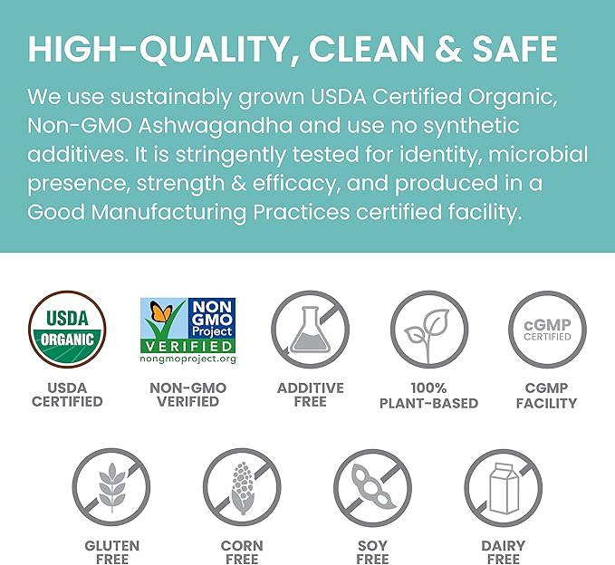 Himalaya Organic Ashwagandha Root, 120 Day Supply - Herbal Adrenal Support Supplements for Stress Relief and Energy Support - USDA Organic, Non-GMO, Vegan, Gluten Free, 670 mg, 120 Caplets