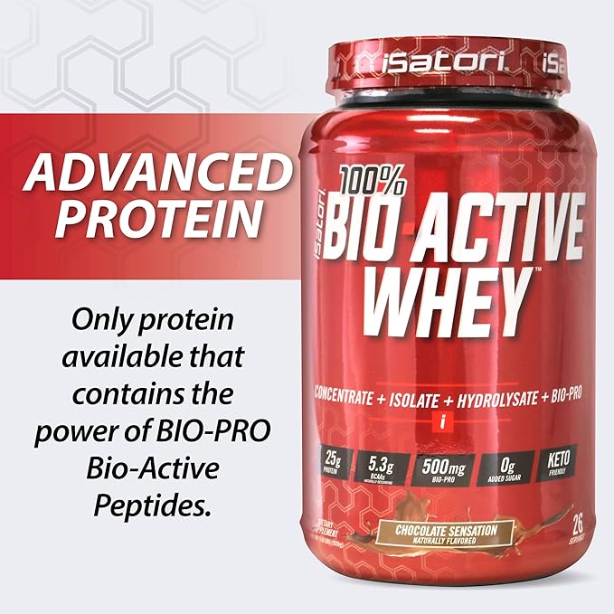 iSatori 100% Bio-Active Whey Protein, Muscle Growth & Recovery with Whey Isolate, Hydrolysate, Concentrate, BCAAs & Colostrum Peptides, 25g of Protein Per Serving - Chocolate Sensation (26 Servings)