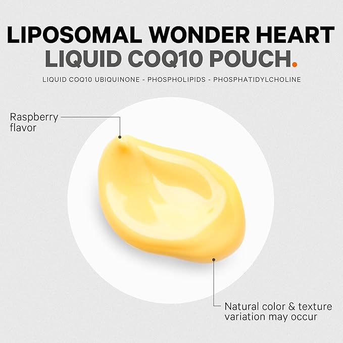 Codeage Wonder Heart Liquid CoQ10 Liposomal Ubiquinone Supplement, Coenzyme Q10 Heart Vitamins, Non-GMO Sunflower Phosphatidylcholine Vegan Blend, Raspberry Flavored Softgel, Pack of 30 Pouches