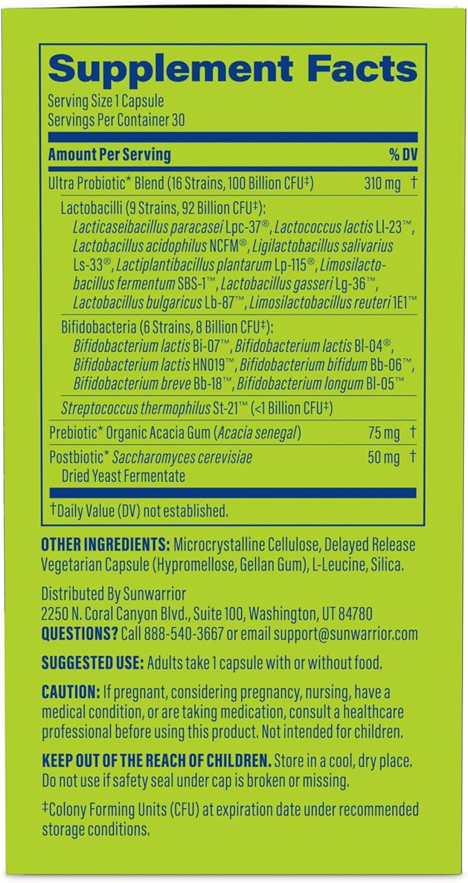 Probiotic for Gut Health 100 Billion CFU Probiotics Supplement Capsules 16 Strains Prebiotics + Postbiotics for Gut Immune & Colon Health Energy & Endurance Support Soy-Free Non-GMO 30 Capsule Serving