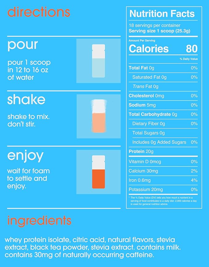 GRAMMS Clear Protein Powder, Peach Tea | 20g Protein Grass-Fed Whey Isolate, Zero Sugar, Zero Lactose, Non-Bloating, Non-GMO, Protein for Women & Men (18 Servings)