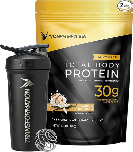 Transformation Vanilla Protein Powder & Performance Insulated Shaker Bottle | 30G Multi-Protein Superblend | Collagen Peptides, Egg White & Plant Blend | MCT Oil | BCAA Amino Acids