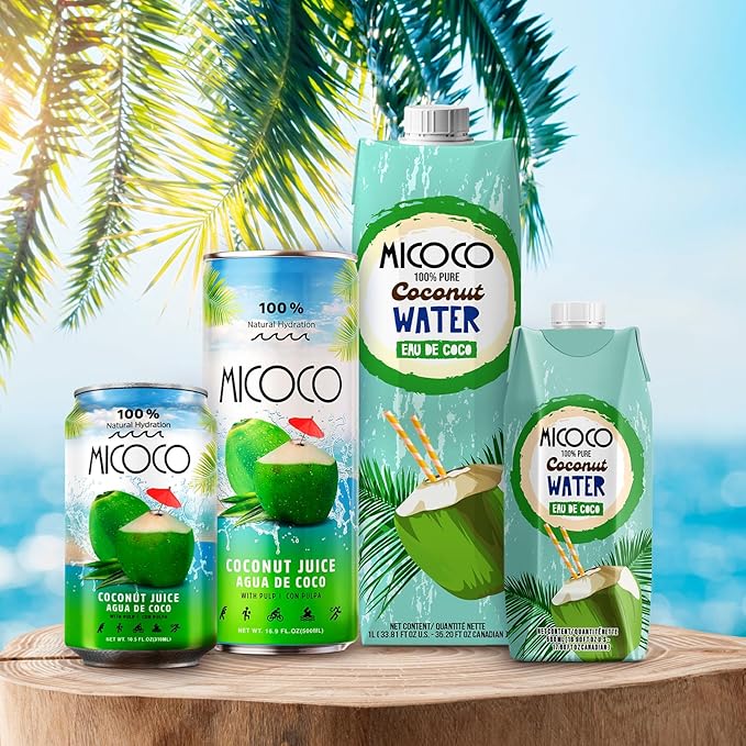 MICOCO Coconut Water, No Added Sugar, (1L) 33.8 Fl Oz (Pack of 12)