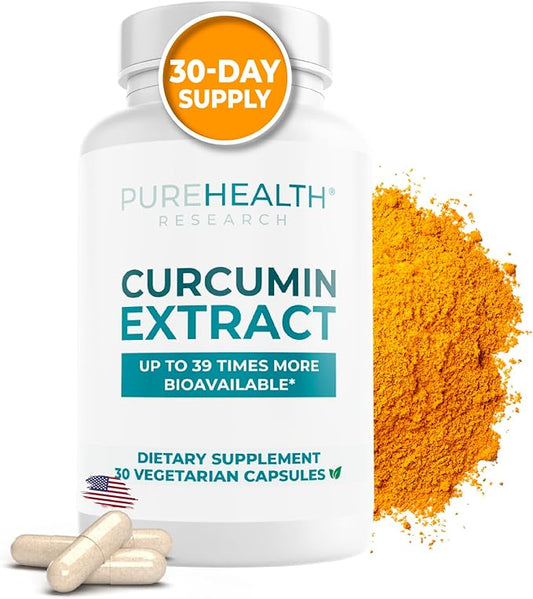 PUREHEALTH RESEARCH Curcumin Extract - High Absorption Turmeric Supplement for Robust Immune Support - Joint Support for Overworked Joints and Muscles - Powered by Curcugen x39 Bioavailable - 1 Bottle