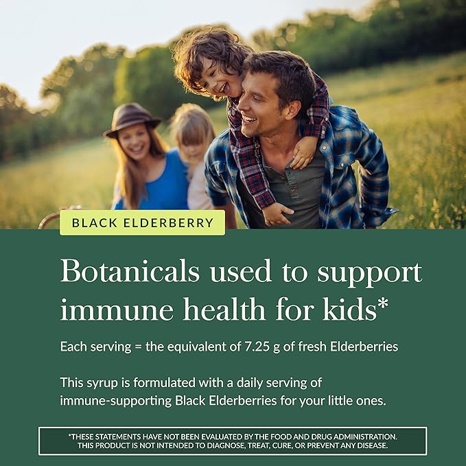 Gaia Herbs GaiaKids Black Elderberry Syrup - Delicious Immune Support Supplement for Kids - with Organic Black Elderberries and Honey - USDA Certified - 3 Fl Oz