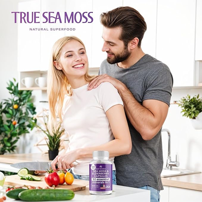 Irish Sea Moss Capsules - 120 Elderberry Capsules (1600mg) - Prebiotic Superfood - Boosts The Immune & Digestive System - Healthy Skin, Keto Detox, Gut, Joint Support