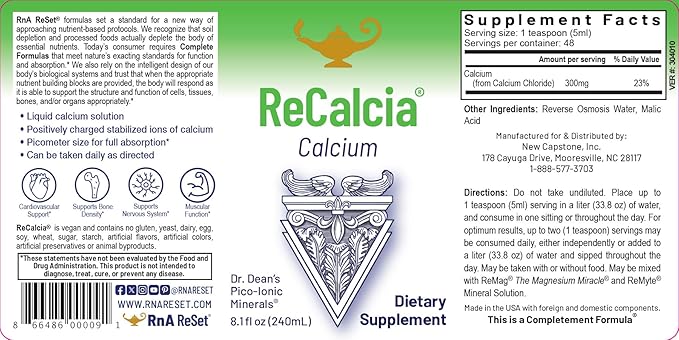 RnA ReSet ReCalcia – Liquid Calcium Supplement, High Absorption Pico-Ionic Formula, 8.1 Fl Oz (1-Pack)