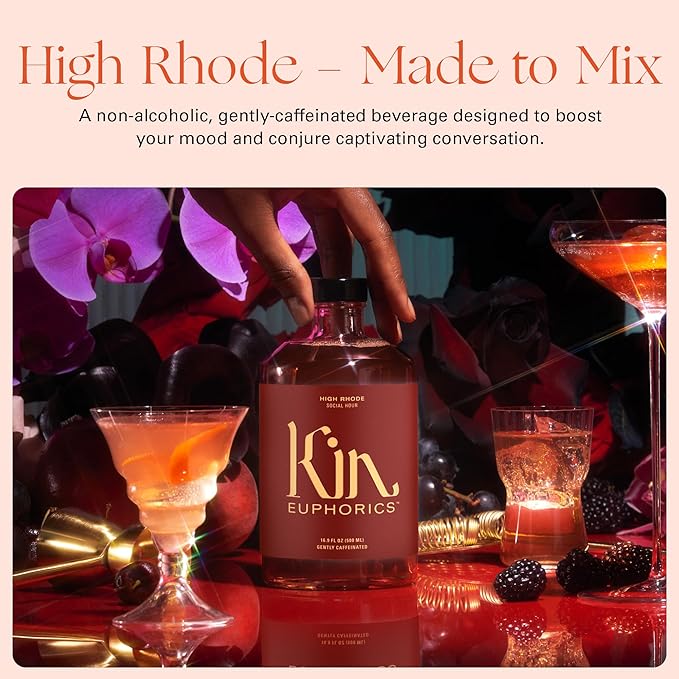 Kin Euphorics High Rhode Non-Alcoholic Aperitif | Elevate Your Social Hour | Adaptogens, Nootropics & Botanicals | Rhodiola Rosea, 5-HTP, GABA | Citrus, Bitters & Spices | 16.9 fl oz