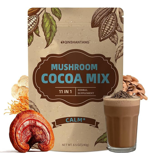 Mushroom Hot Cocoa Mix, 10 Mushrooms, MCT and Cocoa Powder with L-Theanine, Mushroom Coffee Alternatives for Sleep, 8.5 Oz