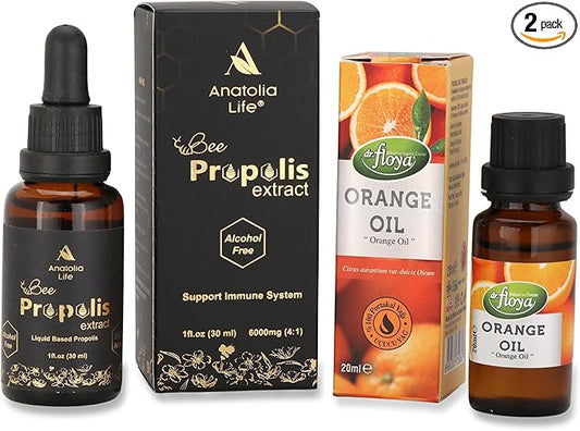 Propolis Extract (30 mL) and Natural Sweet Orange Essential Oil (20 mL) Bundle - Immune System Booster and Aromatherapy Duo - Alcohol-Free, High Potency, Non-GMO, Candle Making