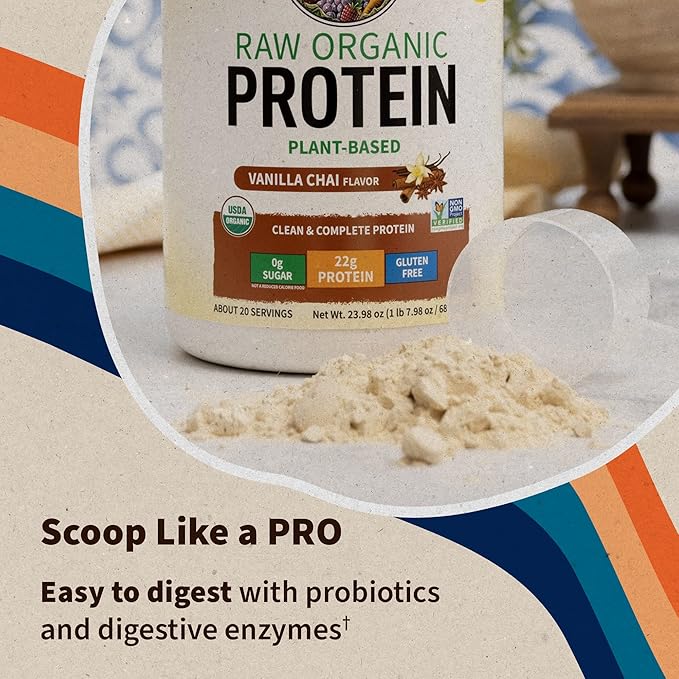Garden of Life Protein Powder, Vegan Protein Powder, BCAA, Probiotics & Digestive Enzymes, Gluten & Lactose Free, Vanilla Chai, 20 Servings