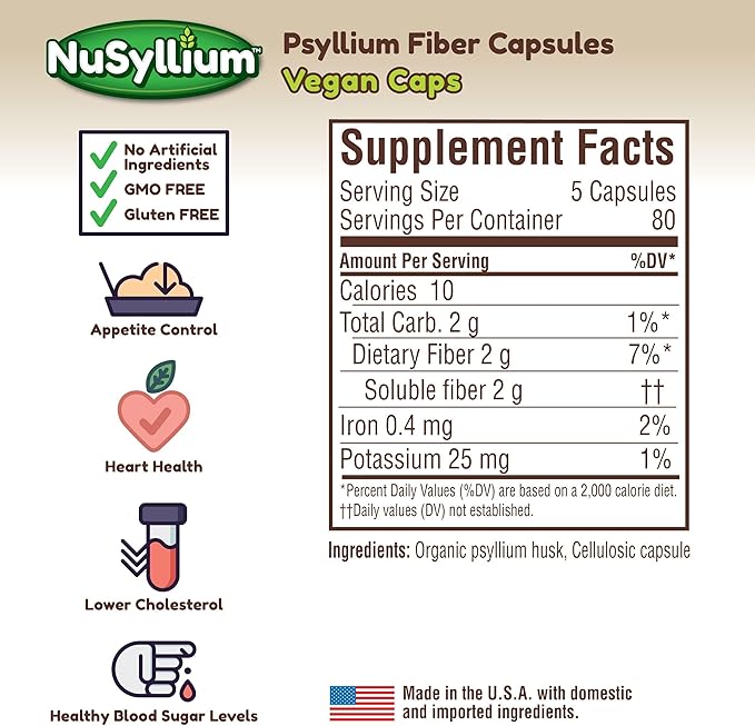 Psyllium Husk Capsules, Organic, USDA Sugar Free, Vegan, 175 Count, Keto-Friendly Dietary Fiber Supplement, Helps Promote Digestive Health* (2-Pack)