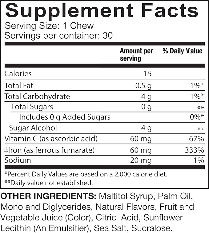 Celebrate Vitamins Iron Supplement with 60mg Iron & Vitamin C – Citrus Chewables for Bariatric Patients, Gastric Bypass & Sleeve Gastrectomy Support – 30 Tablets for Post-Surgery Health Maintenance