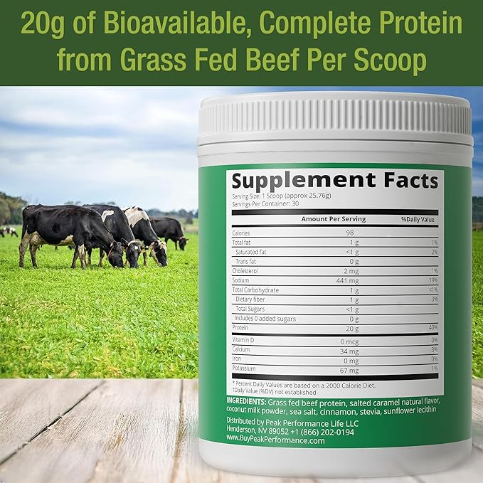 Grass Fed Beef Protein Powder - Lactose Free Great Tasting Beef Protein Isolate. Complete Animal Based Non Dairy Paleo Carnivore Supplement for Prime Muscle Building. No Whey. Salted Caramel Flavor